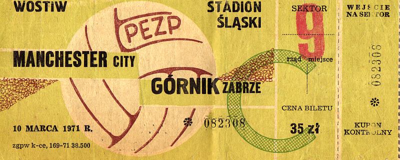 1970 Manchester City Górnik Zabrze Avrupa finali maç bileti